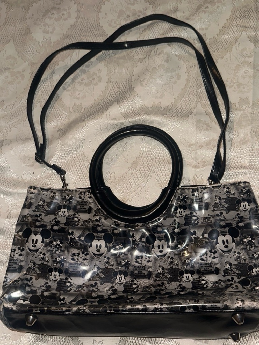 Disney Black and White Mickey Mouse Tote with Round Handles